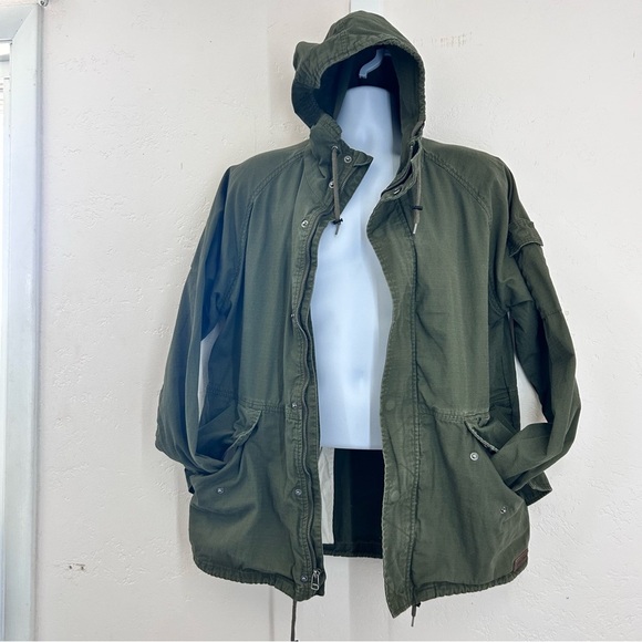 Volcom Men's Lightweight Cotton Canvas Military Green Hooded Field Jacket Size L - Picture 4 of 9